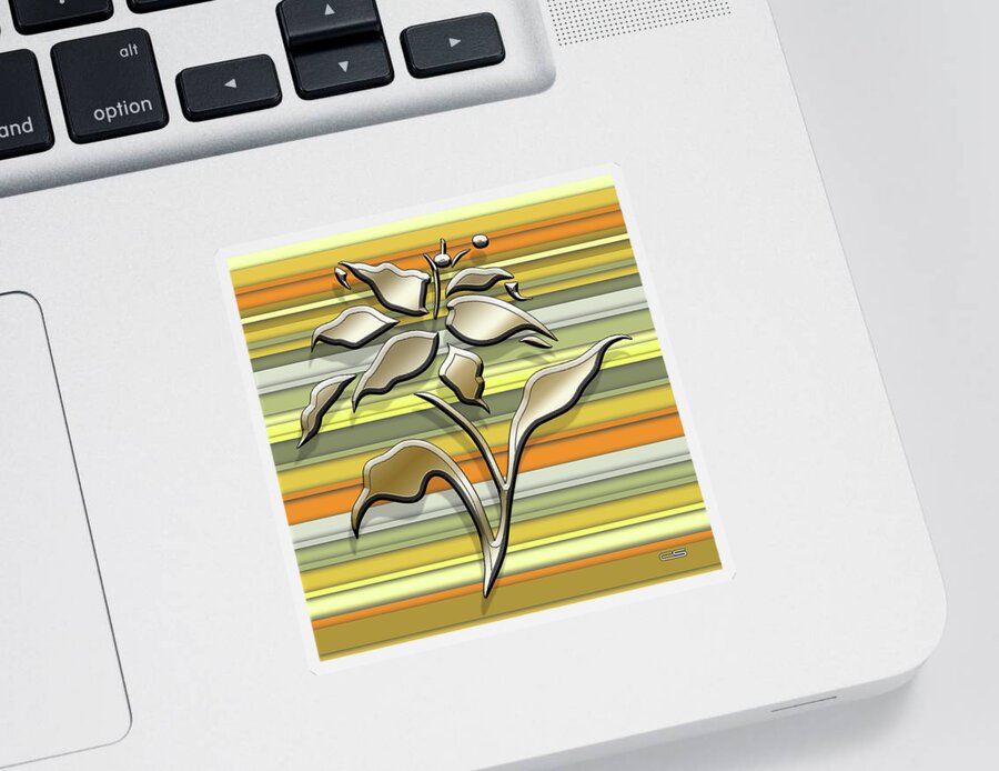 Staley Sticker featuring the digital art Gold Flowers on Yellow by Chuck Staley