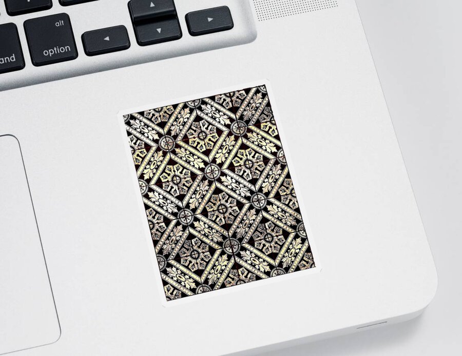 Gold Tiles Sticker featuring the digital art Gold On Black Tiles Mosaic Design Decorative Art VI by Irina Sztukowski