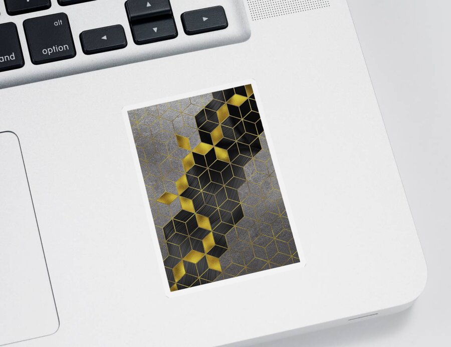 Abstract Sticker featuring the digital art Gold With The Flow Geometric Modern Marble by Sambel Pedes