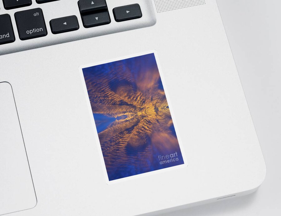 Clouds Sticker featuring the digital art Golden clouds in the dark blue sky, guardian angel by Adriana Mueller