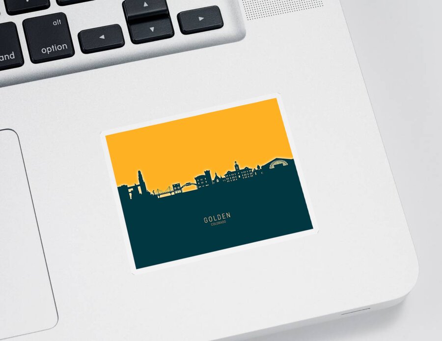 Golden Sticker featuring the digital art Golden Colorado Skyline #93 by Michael Tompsett