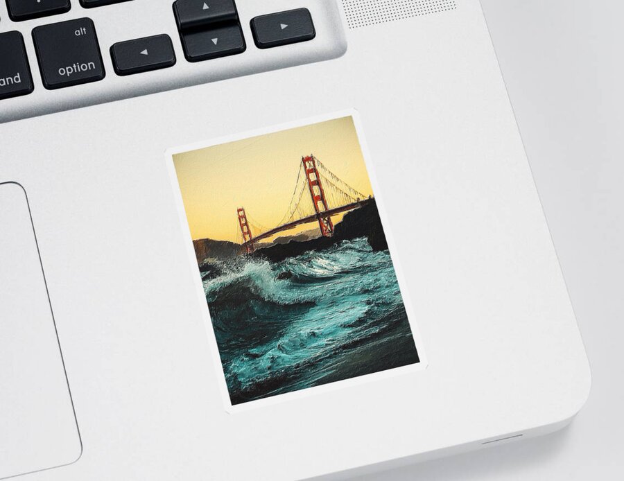 Golden Gate Sticker featuring the painting Golden Gate Bridge Gold Bay by Tony Rubino