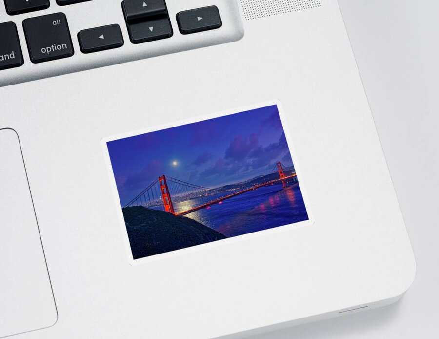 Night Sticker featuring the photograph Golden Gate Reflections by Beth Sargent