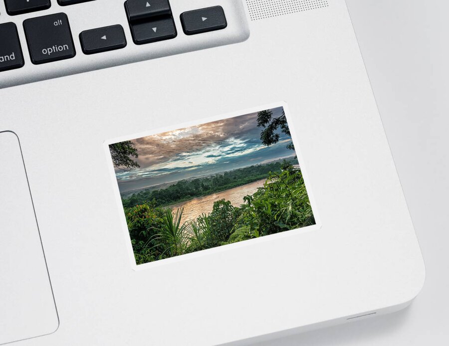Ahuano Sticker featuring the photograph Golden hour on the Napo river by Henri Leduc