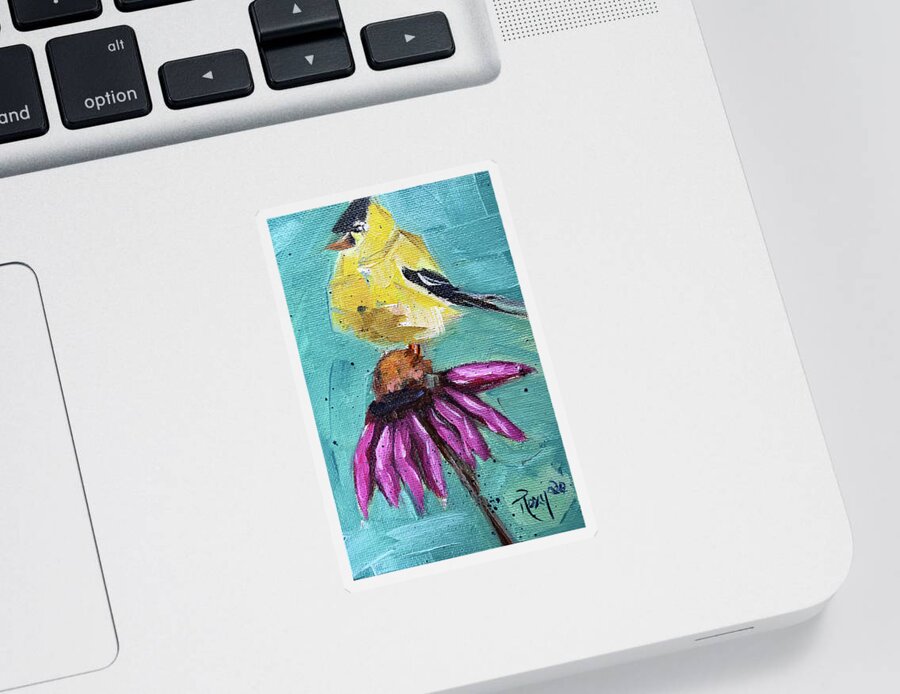 Goldfinch Sticker featuring the painting Goldfinch on a Coneflower by Roxy Rich