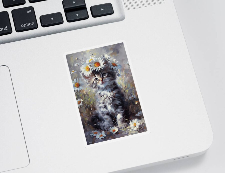 Cat Sticker featuring the painting Gracie In The Daisies by Tina LeCour