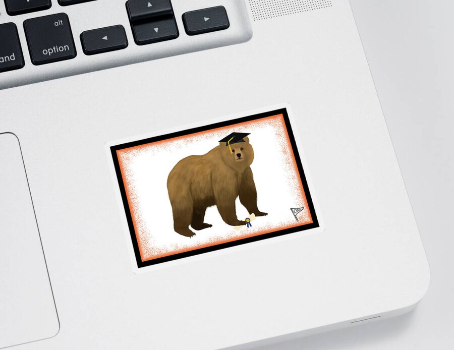 Graduation Bear Sticker featuring the digital art Graduation Bear Orange by College Mascot Designs