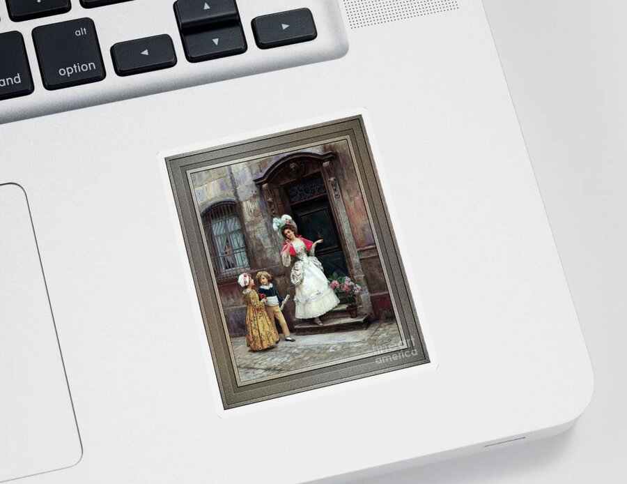 Grandmother’s Birthday Sticker featuring the painting Grandmothers Birthday by Jules Girardet Remastered Xzendor7 Fine Art Classical Reproductions by Rolando Burbon