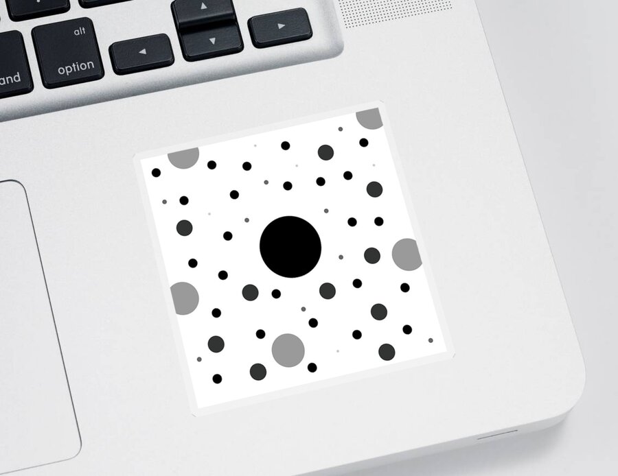 Black Sticker featuring the digital art Graphic Grayscale Polka Dots by Amelia Pearn