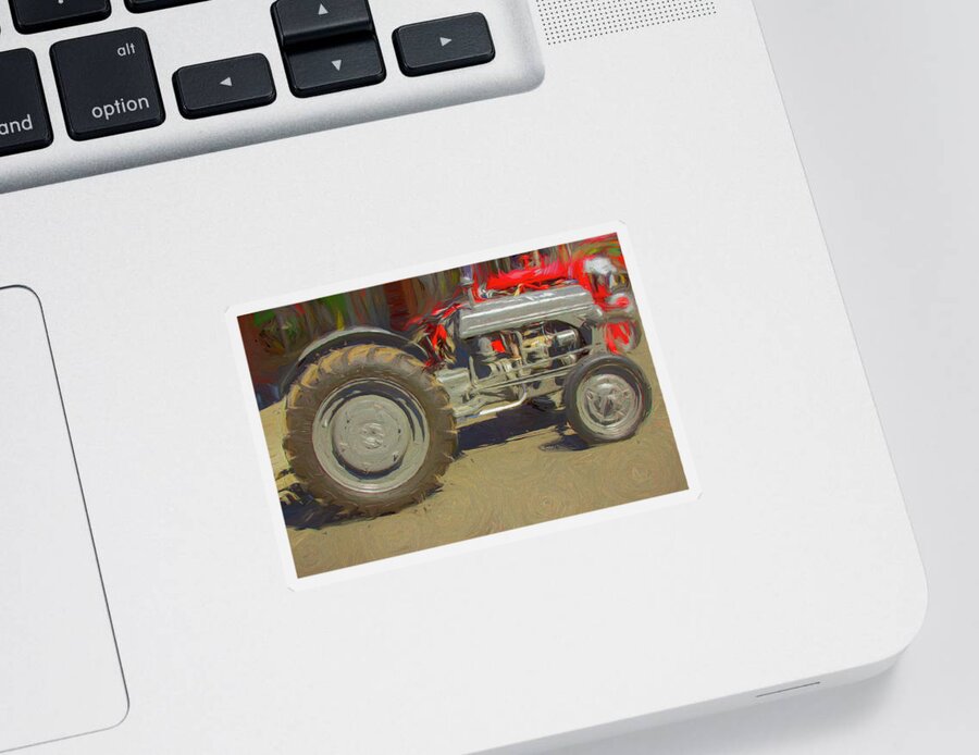 Tractor Sticker featuring the digital art Gray Tractor Restored by Cathy Anderson