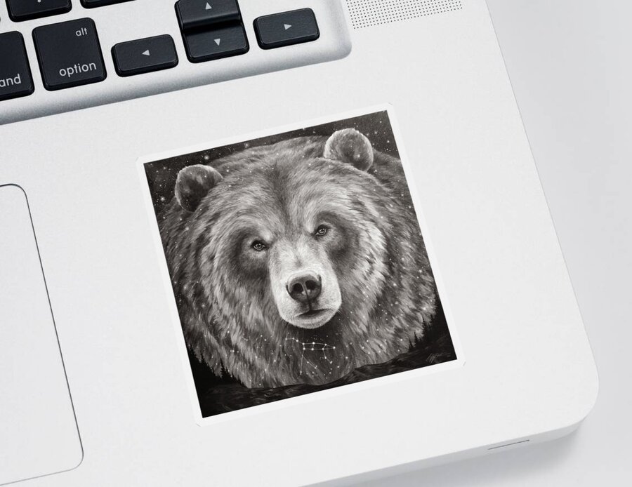 Bear Sticker featuring the painting Great Sky Bear shades of grey by Lucy West