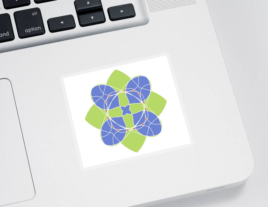 Geometrical Green Blue Flower Sticker featuring the digital art Geometrical Green Blue Flower - Abstract Pattern by Patricia Awapara