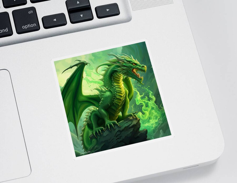 Ai Sticker featuring the digital art Green Fire Dragon by Cindy's Creative Corner