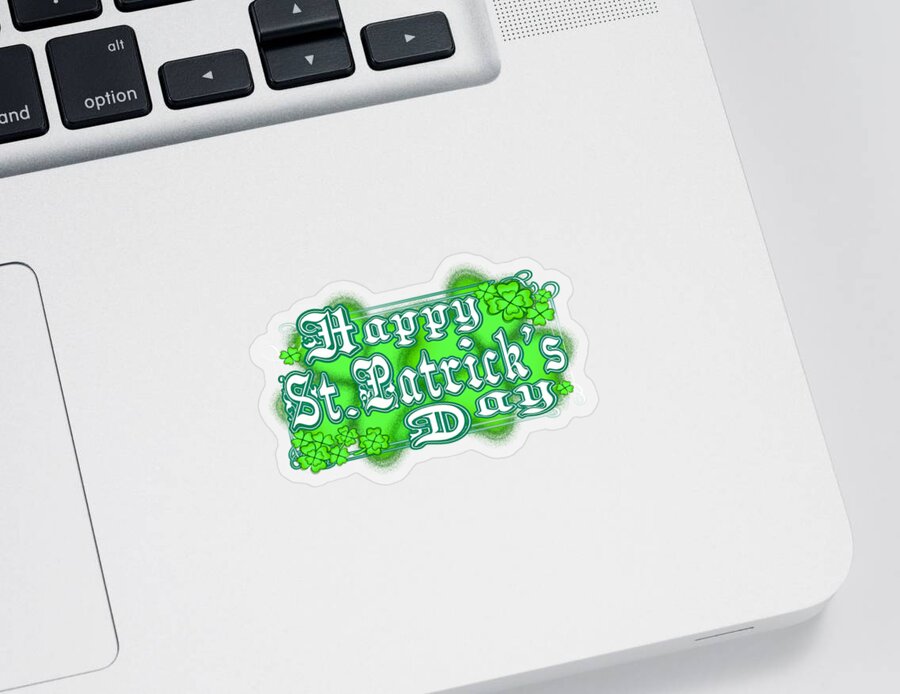 Green Sticker featuring the digital art Green Happy St Patrick's Day March 17th by Delynn Addams