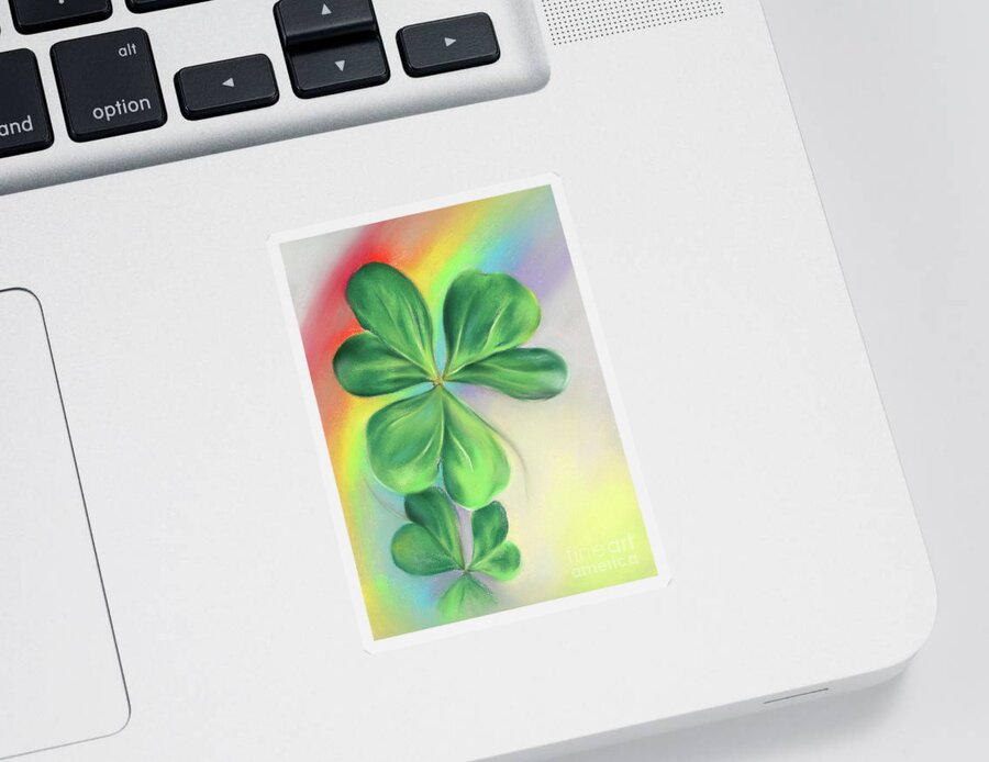 Botanical Sticker featuring the painting Green Shamrocks and Colorful Rainbow by MM Anderson