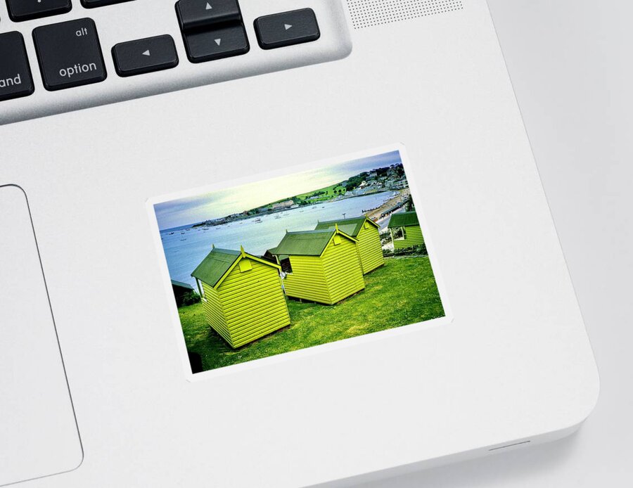 Swanage Sticker featuring the photograph Green Swanage Beach Huts by Gordon James