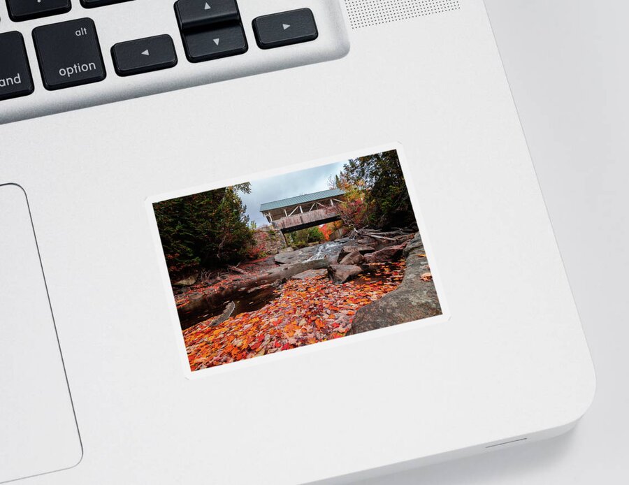 Vermont Sticker featuring the photograph Greenbank Hollow Covered Bridge - Fall Leaves by Tim Kirchoff