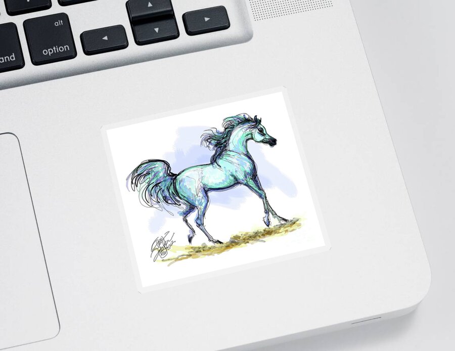 Equestrian Art Sticker featuring the digital art Grey Arabian Stallion Watercolor by Stacey Mayer by Stacey Mayer