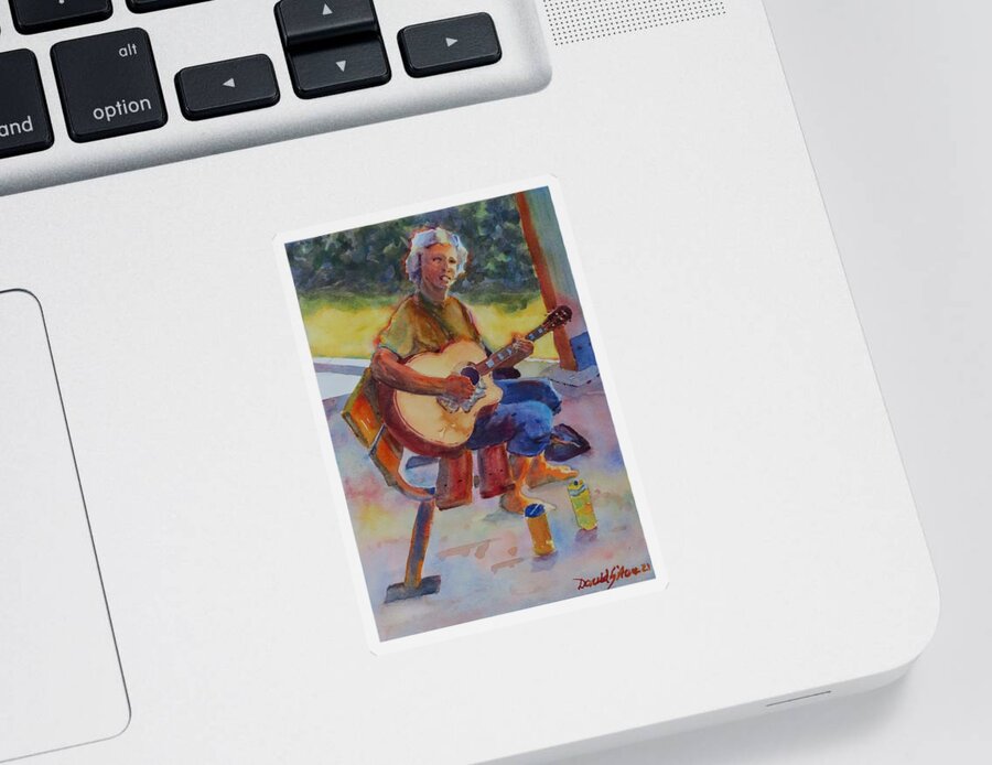 Summer Sticker featuring the painting Guitarist at the Park by David Gilmore