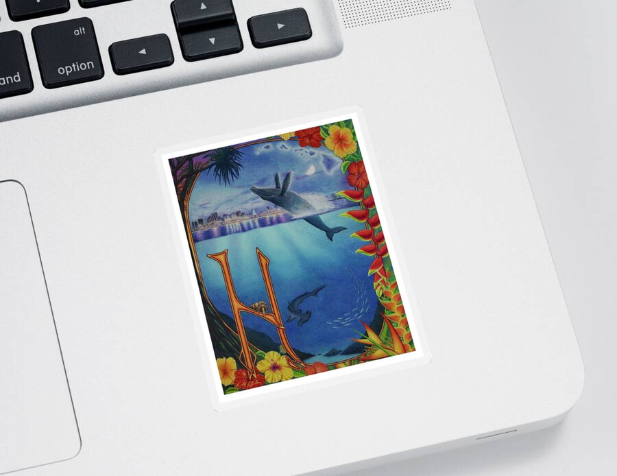 Kim Mcclinton Sticker featuring the drawing H is for Hawaii by Kim McClinton