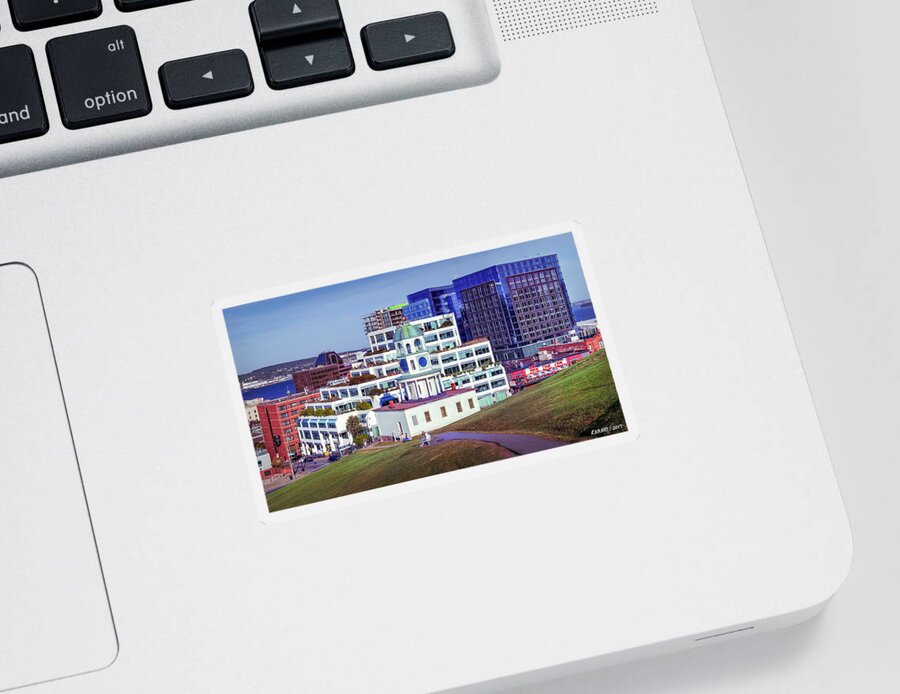 Architecture Sticker featuring the photograph Halifax Town Clock and Halifax Skyline by Ken Morris
