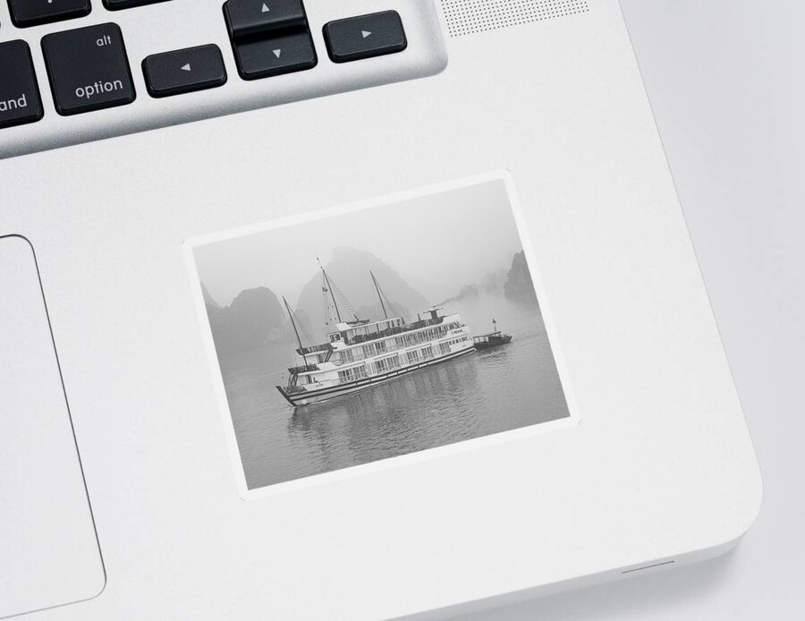 Boat Sticker featuring the photograph Halong Bay In Fog by Rob Hemphill