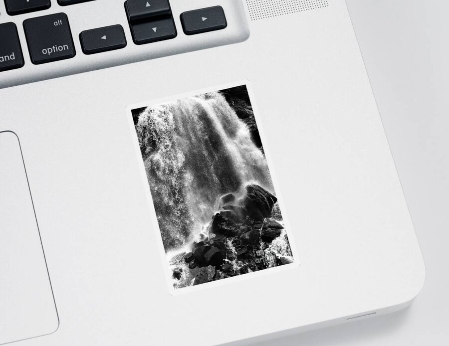 Waterfall Sticker featuring the photograph Hampaturi waterfall detail in black and white Bolivia by James Brunker