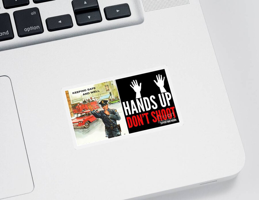 Black Lives Matter Sticker featuring the mixed media Hands Up Don't Shoot by Sally Edelstein