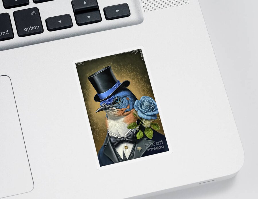 Bluebird Sticker featuring the digital art Handsome Bluebird Groom by Tina LeCour