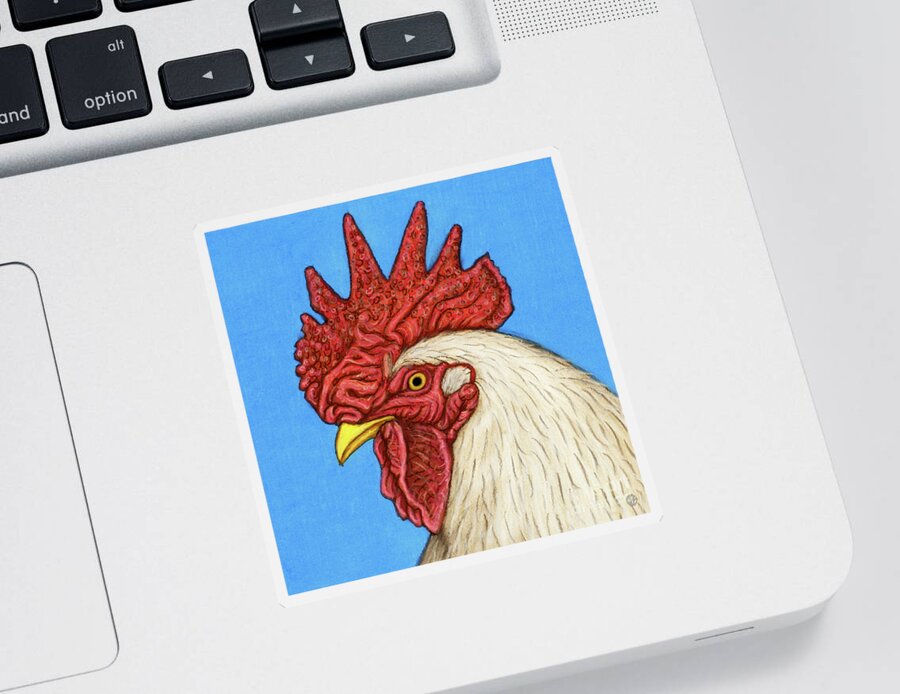 Chicken Sticker featuring the painting Handsome White Rooster by Amy E Fraser