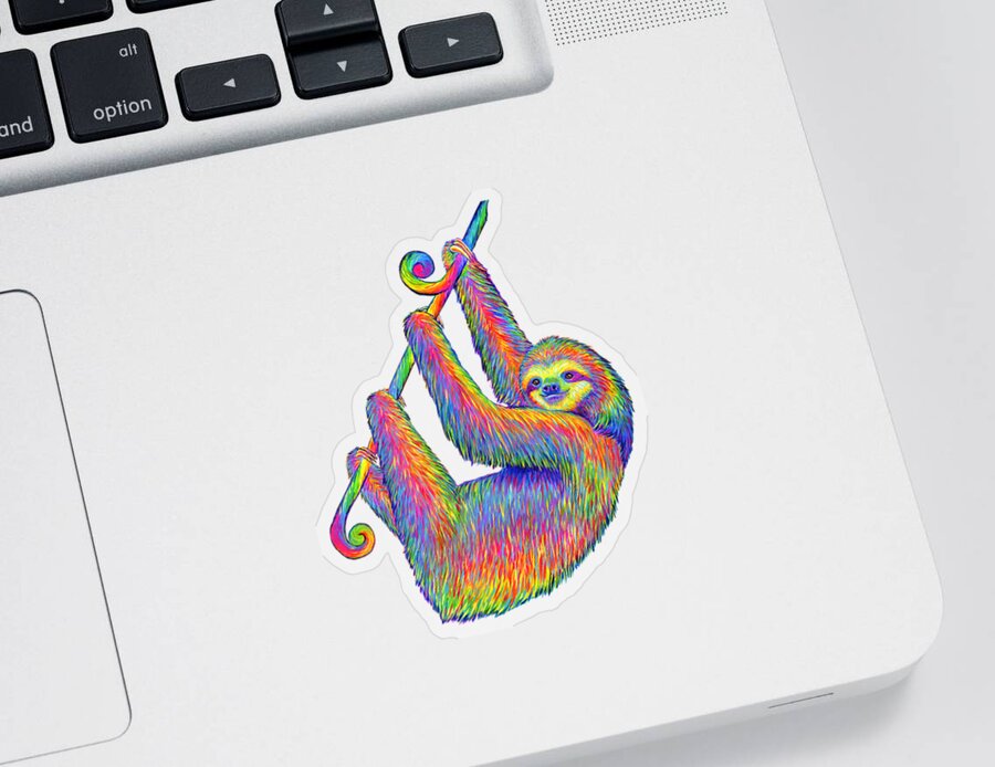 Sloth Sticker featuring the painting Hanging Around - Psychedelic Sloth by Rebecca Wang