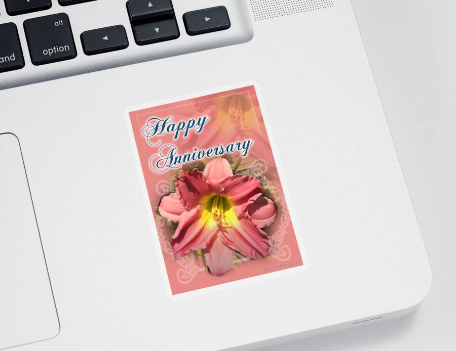 Peach Sticker featuring the digital art Happy Anniversary Card by Delynn Addams