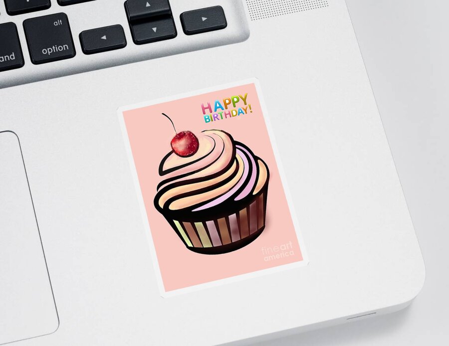 Happy Birthday Sticker featuring the painting Happy Birthday - cherry cake by Vesna Antic