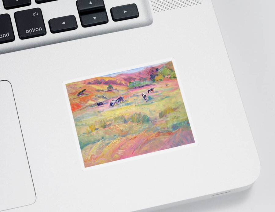 Cow Sticker featuring the painting Happy Cows, Tomales Bay by John McCormick