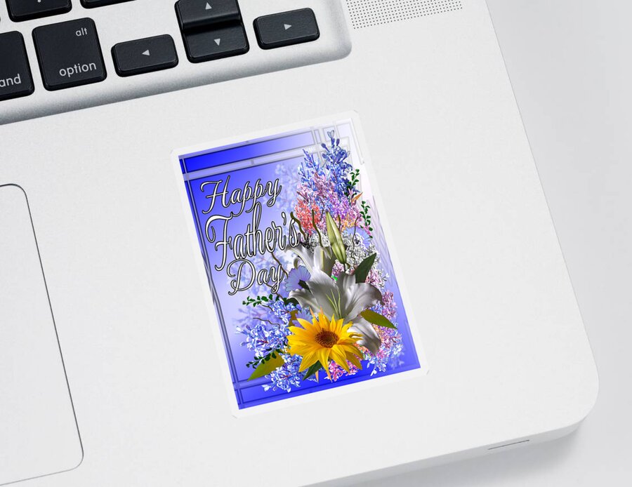Happy Sticker featuring the digital art Happy Father's Day Blue Floral by Delynn Addams