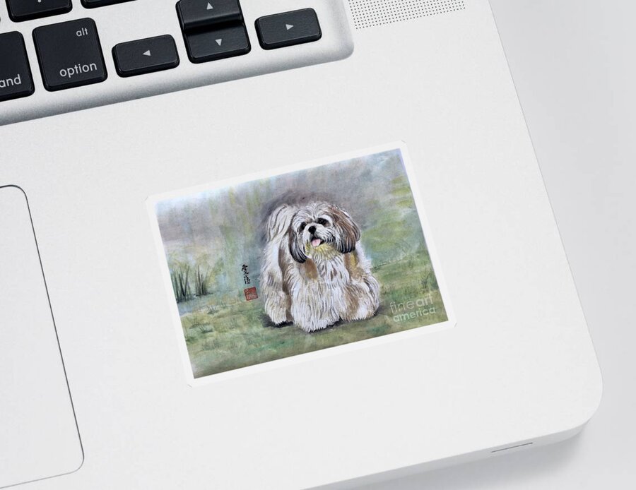 Puppy Sticker featuring the painting Happy Little Puppy by Carmen Lam