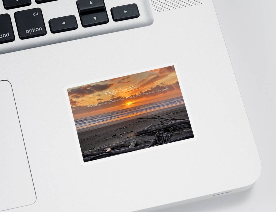 Greeting Card Sticker featuring the photograph Happy New Year - Ocean Sunset 2 by Jerry Abbott