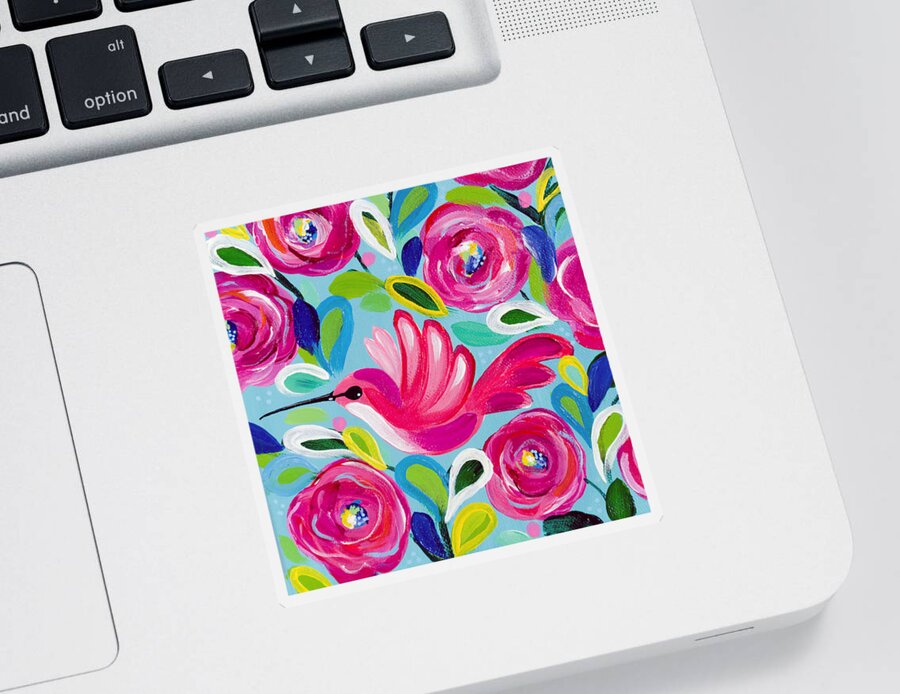 Hummingbird Sticker featuring the painting Happy Place by Beth Ann Scott