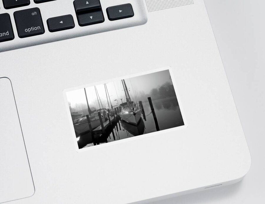 2d Sticker featuring the photograph Harbor Fog - Stitched BW by Brian Wallace