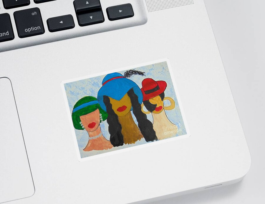 Women Sticker featuring the painting Hats by Saundra Johnson