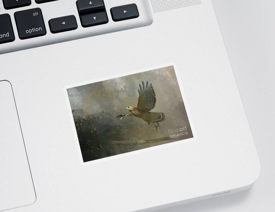 Nature Sticker featuring the mixed media Hawk In Flight by Marvin Spates