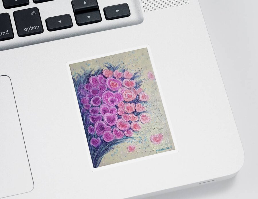Mother Sticker featuring the painting Heart Bouquet for Mom by Yoonhee Ko