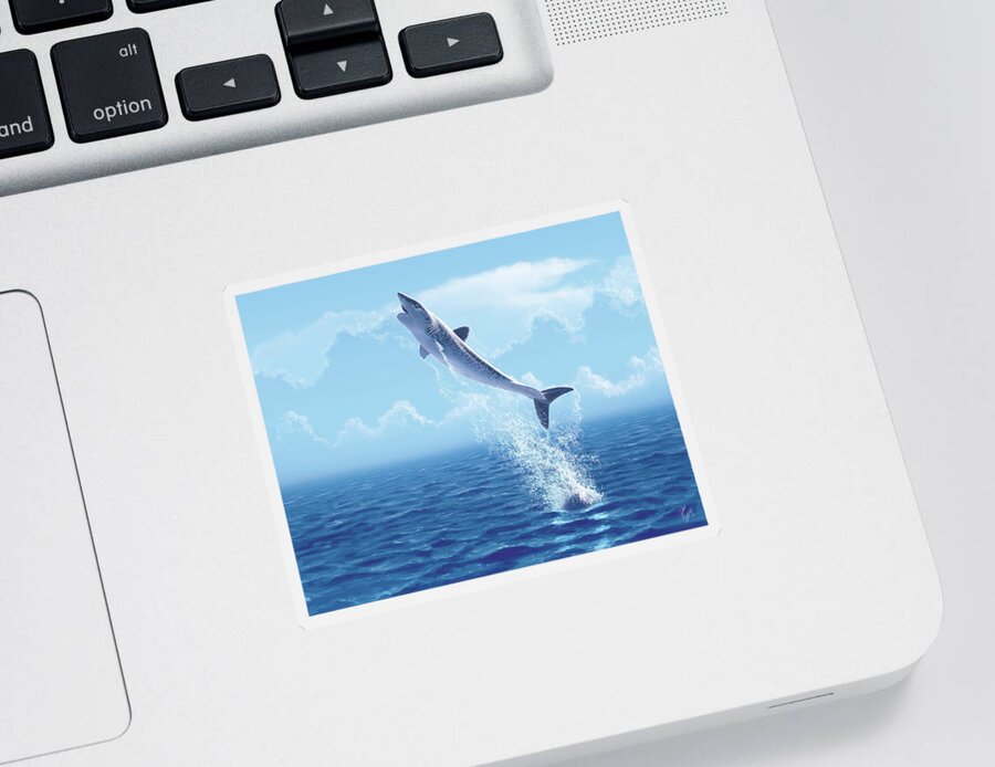 Helicoprion Sticker featuring the digital art Helicoprion breaching by Julius Csotonyi