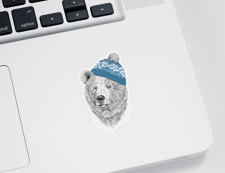Bear Sticker featuring the drawing Hello Winter by Balazs Solti