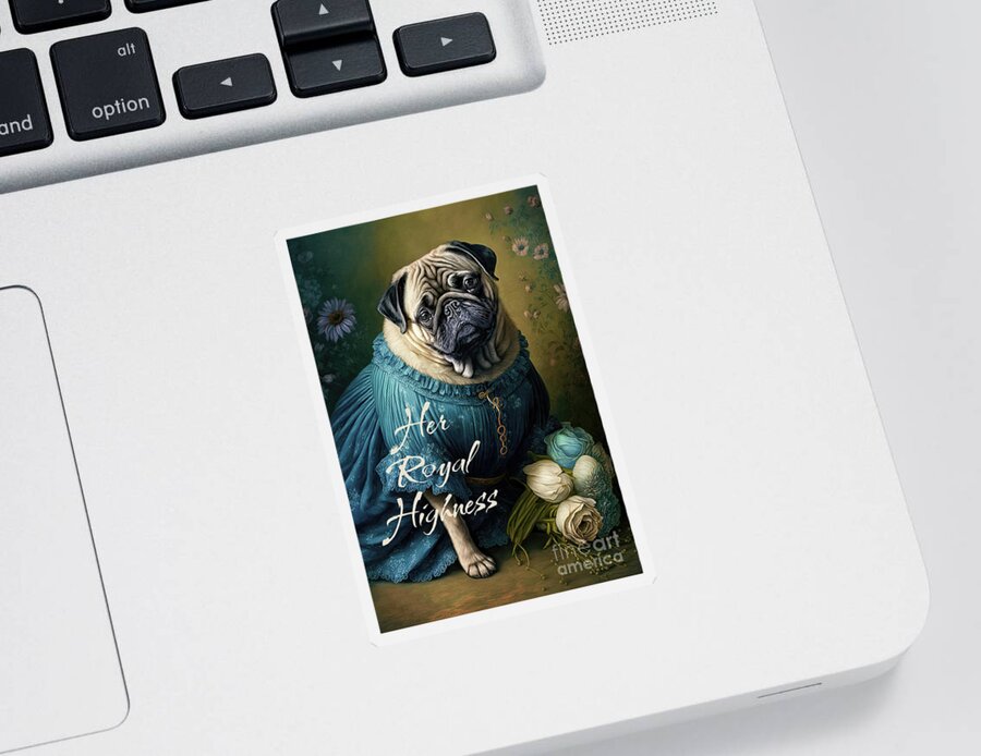 Pug Sticker featuring the digital art Her Royal Highness by Tina LeCour