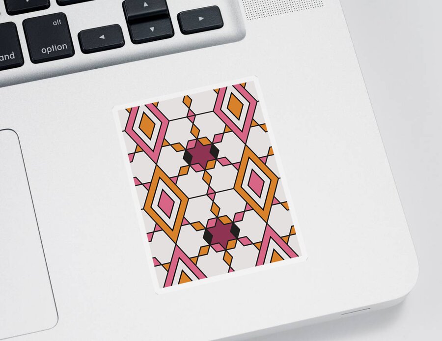Hexagon Sticker featuring the digital art Hexagon, star, diamond, soft pink. burgundy, orange, pattern Print for Modern minimalist, Scandinavi by BONB Creative
