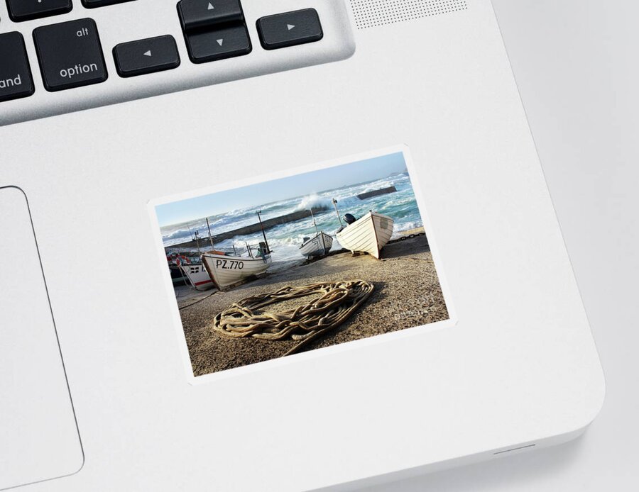 Harbor Sticker featuring the photograph High Tide in Sennen Cove Cornwall by Terri Waters