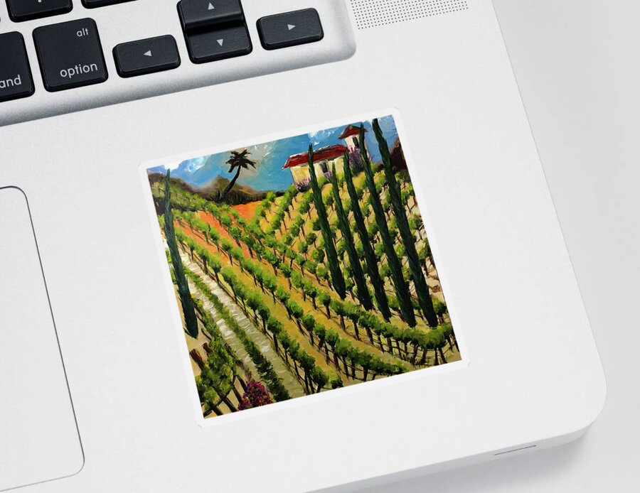 Temecula Sticker featuring the painting Hillside Vines Temecula by Roxy Rich