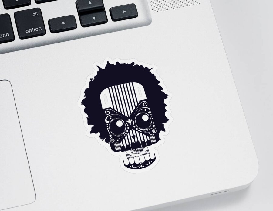 Robot Sticker featuring the digital art Hipster Sugar Skull Robot with Afro by Jacob Zelazny