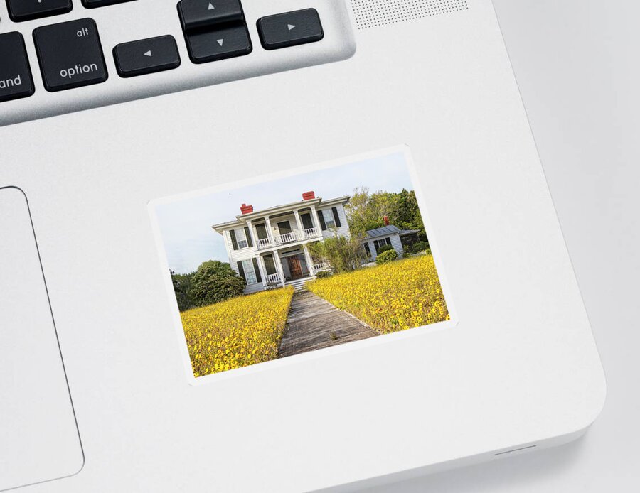Beaufort Sticker featuring the photograph HIstoric Home With Yard of Wildflowers - Beaufort North Carolina by Bob Decker